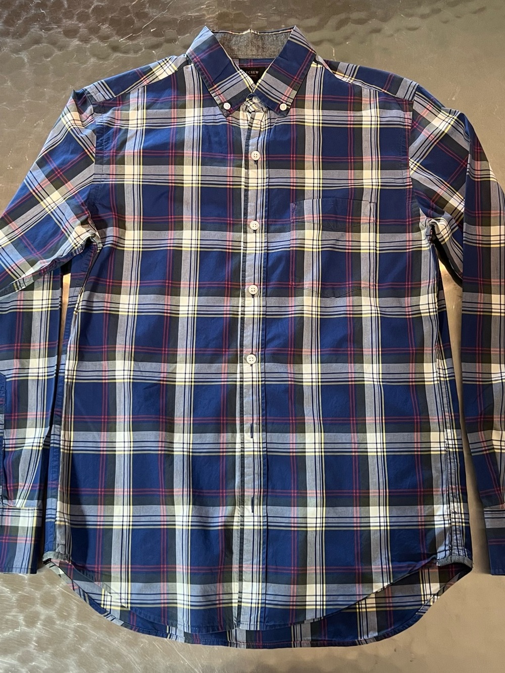 J. Crew Navy and White Tartan Plaid Button-Down Shirt Size SMALL